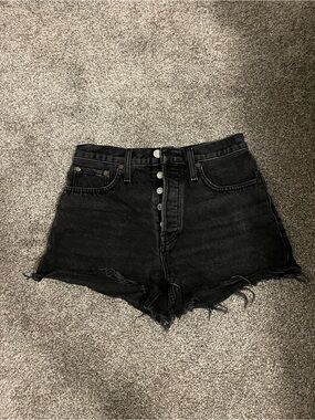 Re/Done Black High-Waist Distressed Jean Shorts